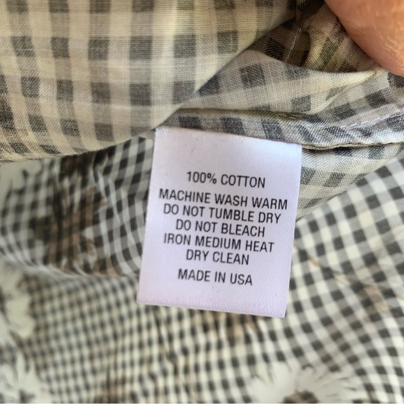 Pearl by Lela Rose Gingham floral voile tunic top tasseled long sleeve V-neck - Picture 11 of 13